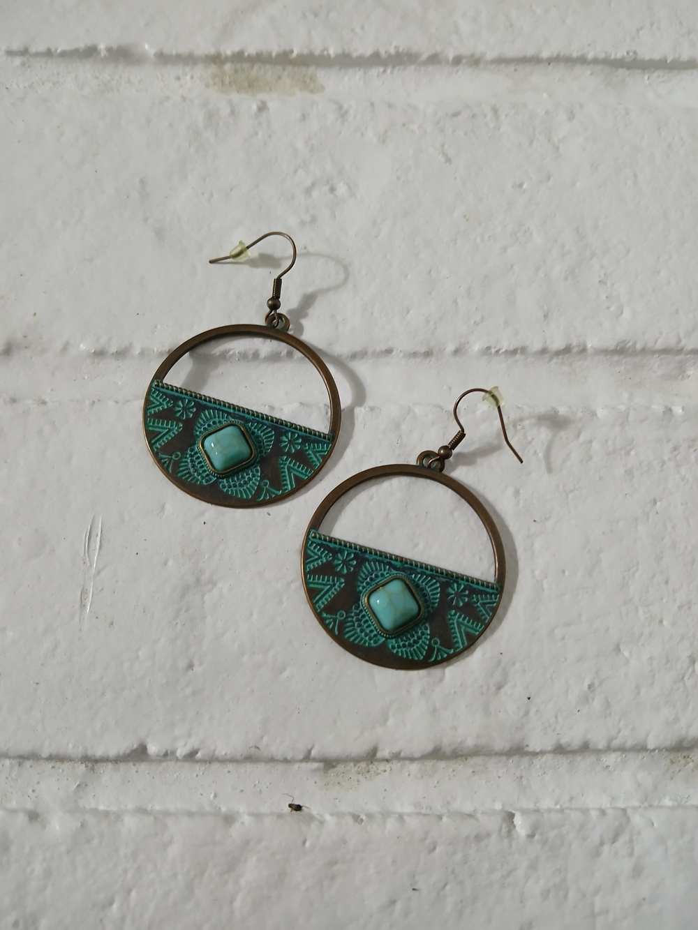 Rustic Boho Tribal‎ Bronze Oval Earrings Ethnic Jewelry with Engraved Details
